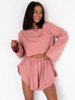 Bawełniana PIŻAMA komplet bluzka z długim rękawem i asymetryczne spodenki różowa P41 k01