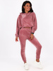 Welurowy dres komplet bluza z kapturem+spodnie brudny róż C122 k01