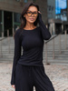 Wiscozowa dopasowana BLUZKA z długim rękawem czarna X417