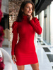 Dopasowana sukienka z golfem i bufkami z elastycznej dzianiny czerwona c814 k01