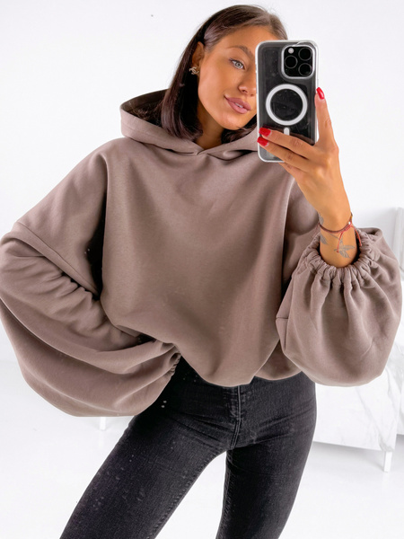 Szeroka luźna BLUZA z kapturem oversize coffee E348 k01