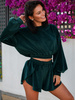 KOMPLET welurowy luźna bluza i asymetryczne szorty zielony D283 k01