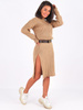 Sweter midi sukienka z rozporkami po bokach camel k07