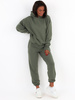 Komplet dresowy bluza z kapturem i luźne spodnie khaki c337 k01