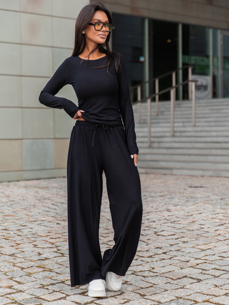 Wiscozowa dopasowana BLUZKA z długim rękawem czarna X417