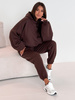 Bawełniana BLUZA z drapanego dresu z kapturem na stójce z kieszeniami kangurka brązowa E1