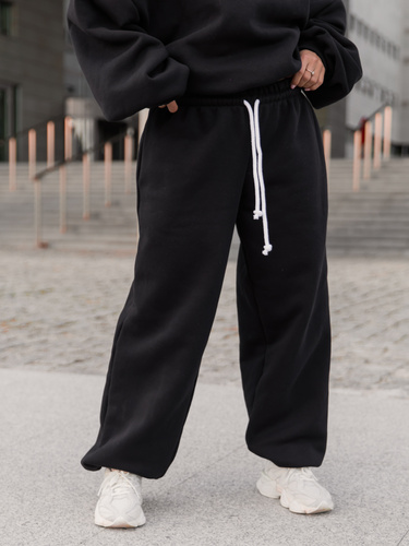 Dresowe bawełniane SPODNIE baggy niski stan czarne X403