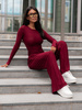 Wiskozowy KOMPLET dopasowana bluzka z długim rękawem i luźne spodnie bordowy E351