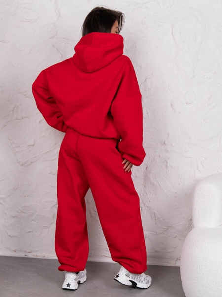 Dresowa bawełniana BLUZA z kapturem oversize szeroka czerwona E644