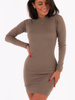 Bawełniana dopasowana sukienka mini z prążka cappuccino c174 k01