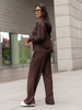 Wiskozowy codzienny KOMPLET lużna bluzka o kroju koszuli i luźne spodnie czekoladowy X357