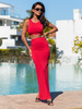 Dopasowany KOMPLET top i maxi spódnica z wycięciem na nogę czerwony X167 k01