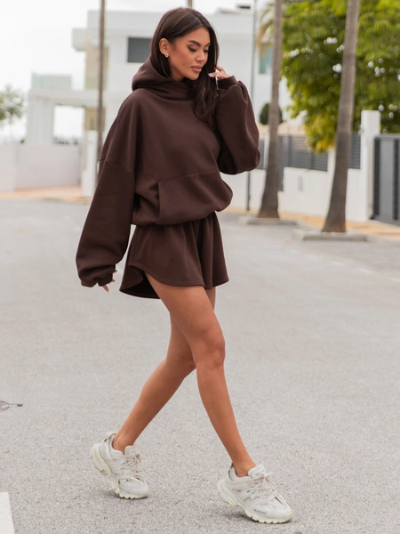 Bawełniane dresowe asymetryczne krótkie SPODENKI szorty brązowe X53