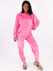 Welurowy dres komplet bluza kangurka + luźne spodnie cukierkowy róż C104 k01