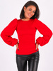 Bawełniana bluzka bufiaste rękawy z prążka czerwona B264 k01