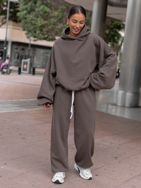 ZESTAW DRESOWY: Bawełniana BLUZA z dresu drapanego z kapturem X478 + Dresowe SPODNIE baggy niski stan X403