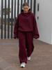 Oversizowy KOMPLET z drapanego bawełnianego dresu bluza z kapturem na stójce kangurka i spodnie szerokie baggy bordowy E1 + E643