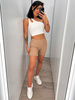 Krótkie legginsy SPODENKI kolarki z efektem PUSH UP z prążkowanej bawełny beżowe E162 k01