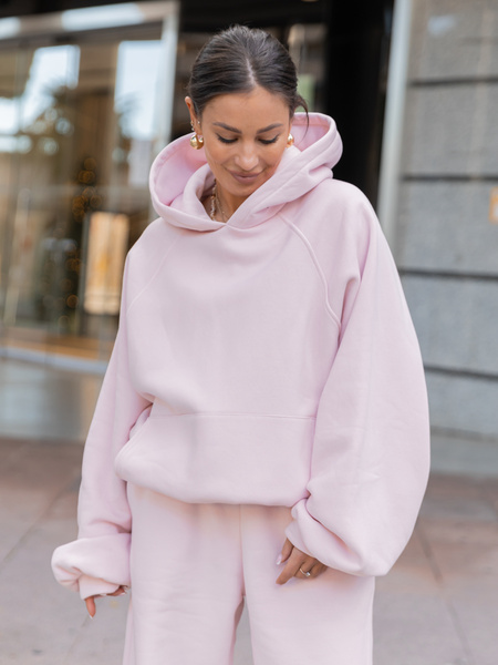 Dresowa bawełniana BLUZA z kapturem oversize z raglanowymi rękawami baby pink X509