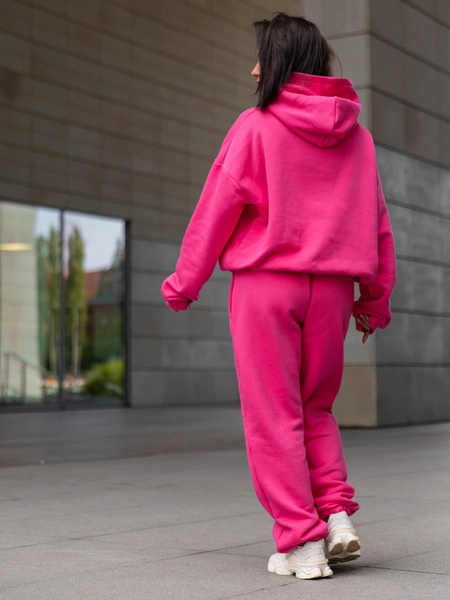 Dresowa bawełniana BLUZA z kapturem kangurka o klasycznym kroju różowa X350 k01