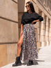 Rozkloszowana maxi SPÓDNICA z rozporkami po bokach panterka X311