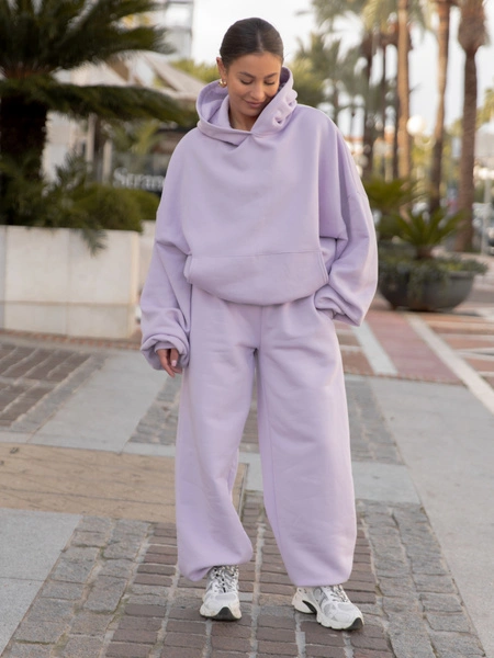 Dresowe bawełniane SPODNIE baggy lawendowe E643