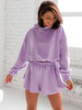 Welurowy komplet bluza z kapturem + krótkie spodenki liliowy c183