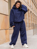 Dresowe bawełniane SPODNIE baggy navy blue E643