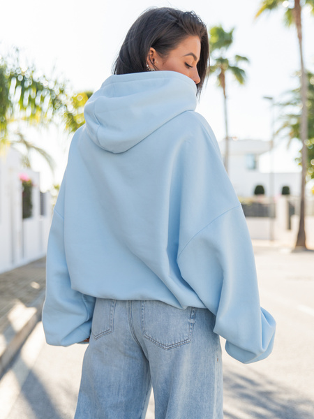 Viralowa Dresowa bawełniana BLUZA z kapturem oversize szeroka baby blue E644 k01