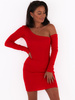 Asymetryczna sukienka z prążkowanej dzianiny bawełnianej czerwona c330 k01
