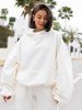 Viralowa Oversizowa BLUZA z kapturem bluzowana kangurka z bawełnianej dresówki ecru X2 k01