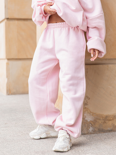 Dresowe bawełniane SPODNIE baggy baby pink E643