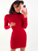 Bawełniana dopasowana mini , sukienka z golfem z prążkowanej dzianiny czerwona c502 k01