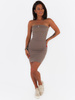 Gorsetowa sukienka z prążka cappuccino c206 k01
