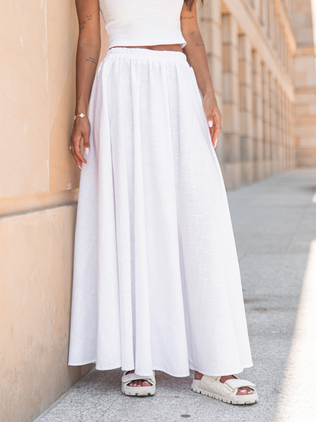 Lniana maxi SPÓDNICA biała X252 k01