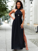 Maxi sukienka z dekoltem typu halter czarna c306 k01