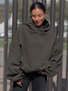 Viralowa Dresowa bawełniana BLUZA z kapturem oversize szeroka dark khaki E644