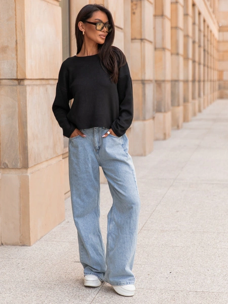 Luźny codzienny SWETER o klasycznym splocie czarny X302