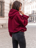 Bawełniana BLUZA z drapanego dresu z kapturem na stójce z kieszeniami kangurka bordowa E1