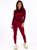 Komplet welurowy dres dopasowana bluzka z długim rękawem i legginsy bordowy C105 k01