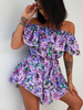 Zwiewny kombinezon hiszpanka z asymetrycznym dołem fioletowe kwiaty D287 k01