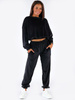 LUŹNY WELUROWY DRES KOMPLET BLUZA+SPODNIE czarny B175 k01