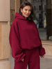 Viralowa Dresowa bawełniana BLUZA z kapturem oversize szeroka bordowa E644