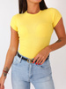 Bawełniana bluzka basic na krótki rękaw z prążka żółta b15 kk01