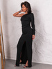 Elegancka maxi SUKIENKA z asymetrycznym dekoltem z jednym długim rękawem czarna E624 k01