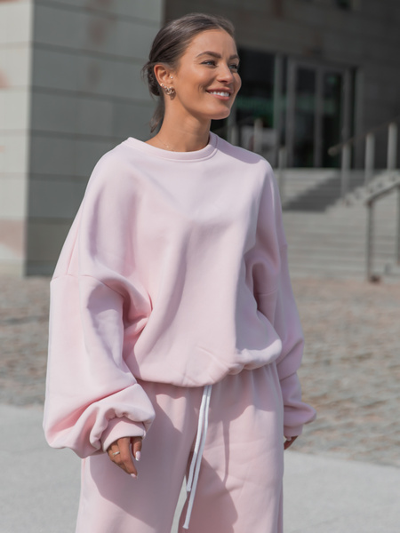 Dresowa bawełniana BLUZA oversize szeroka baby pink X402