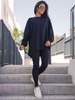 Bawełniany KOMPLET bluza oversize długa z dresu i legginsy z prążka czarny D430 k01