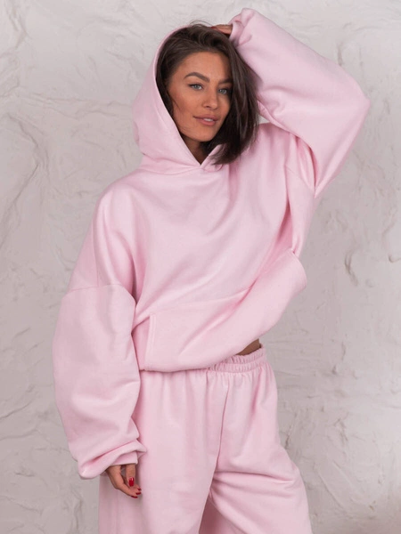Dresowa bawełniana BLUZA z kapturem oversize szeroka baby pink E644