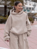 Dresowa bluza z bawełny baggy z kangurką i kapturem beżowa X562