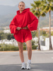 Bawełniana krótka oversizowa BLUZA dresowa z kapturem kangurka koralowa X51 k01